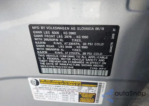 2016 Volkswagen Touareg Tdi Lux z USA, uszkodzony, nr VIN WVGEP9BP0GD001048